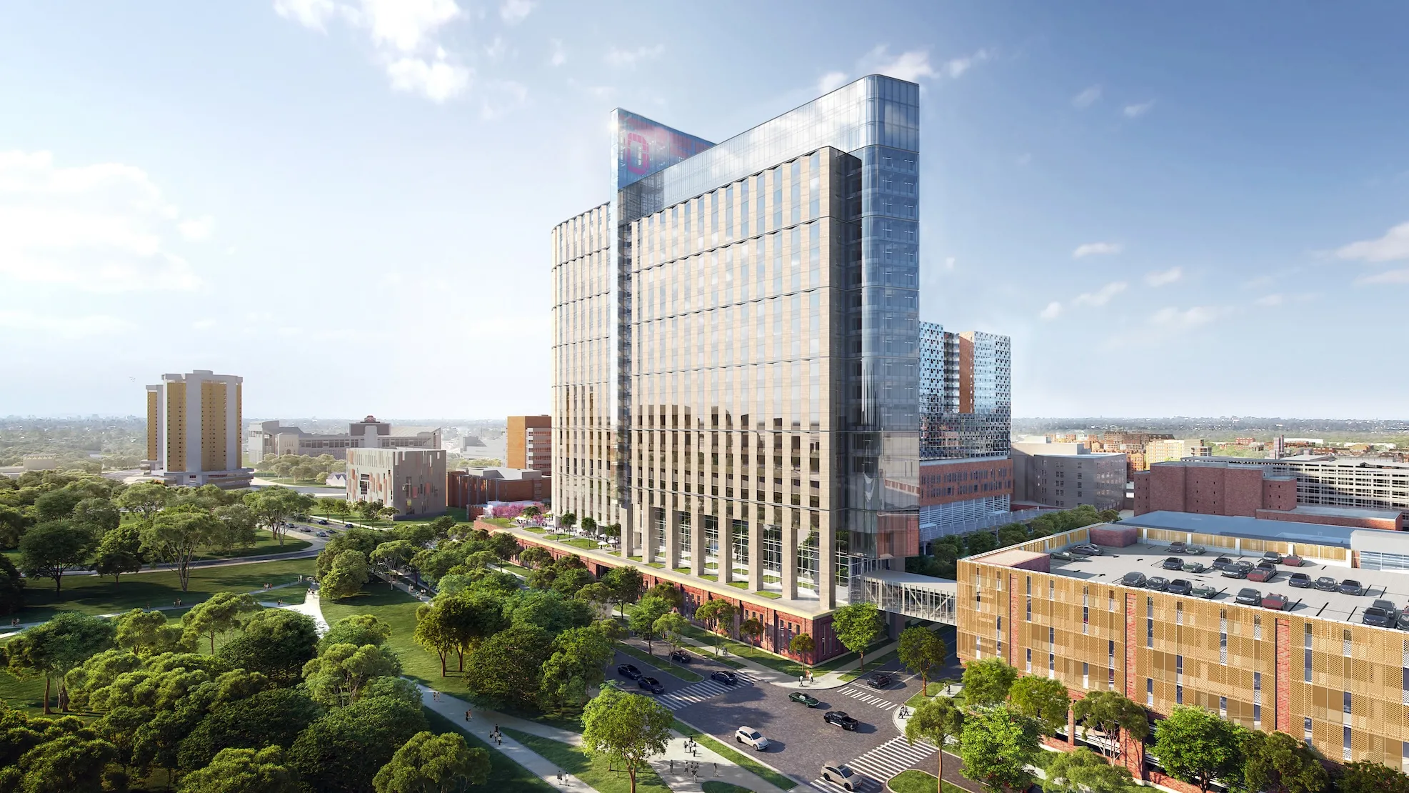 Exterior daytime image of Ohio State University's inpatient tower