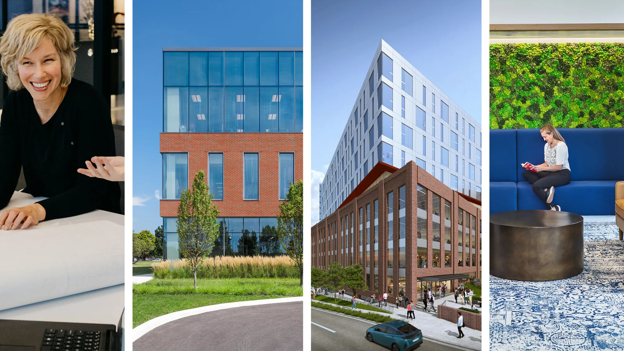 collage of architecture and staff photogr