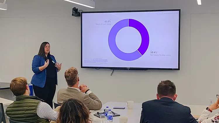 DesignGroup's Kristina Bertocchi presenting on how architecture plays a role in the stigma of Substance Use Disorder Care