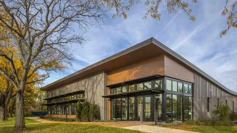 Exterior view of the Directions for Youth and Families Crittenton Community Center during autumn.