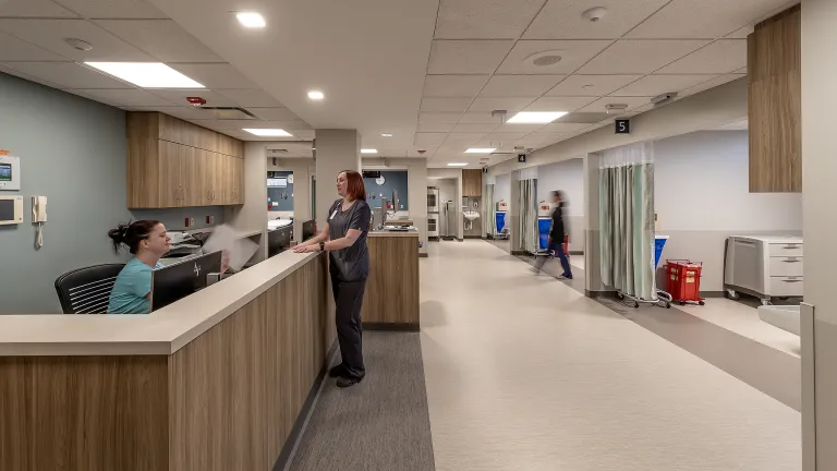 Interior desk space in the Morris Hospital Addition & Renovation.