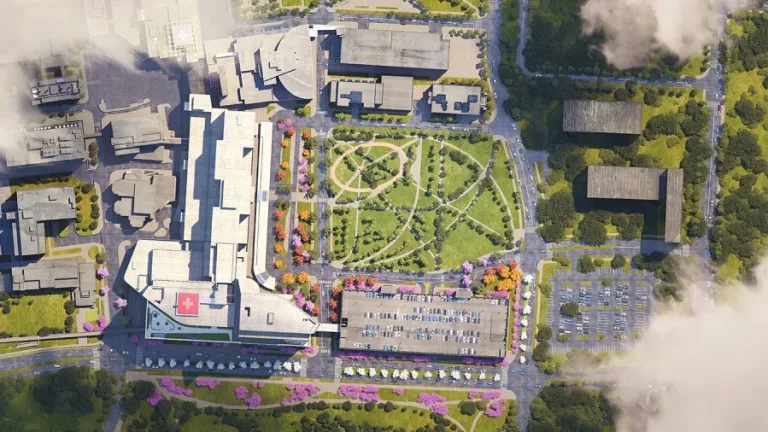 Aerial view of Ohio State University's inpatient tower space