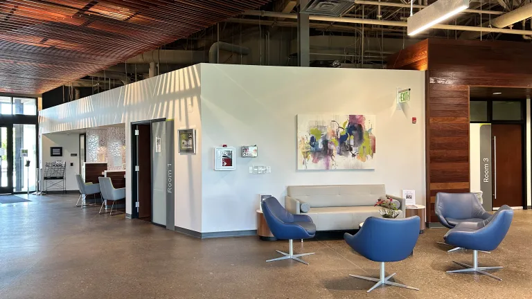 concourse with wood ceiling