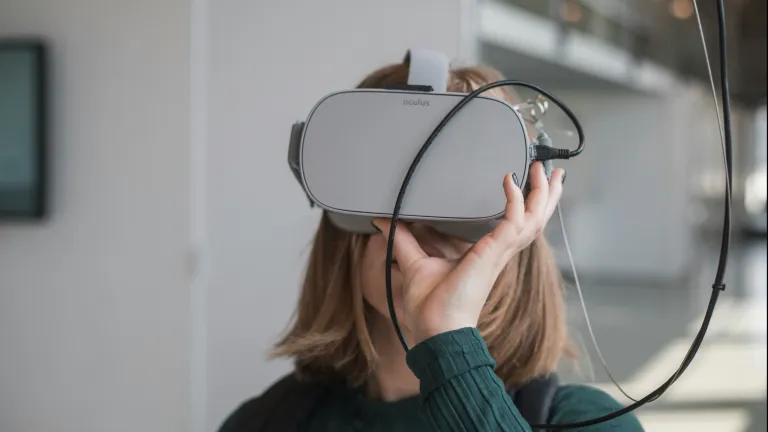 woman wearing VR headset
