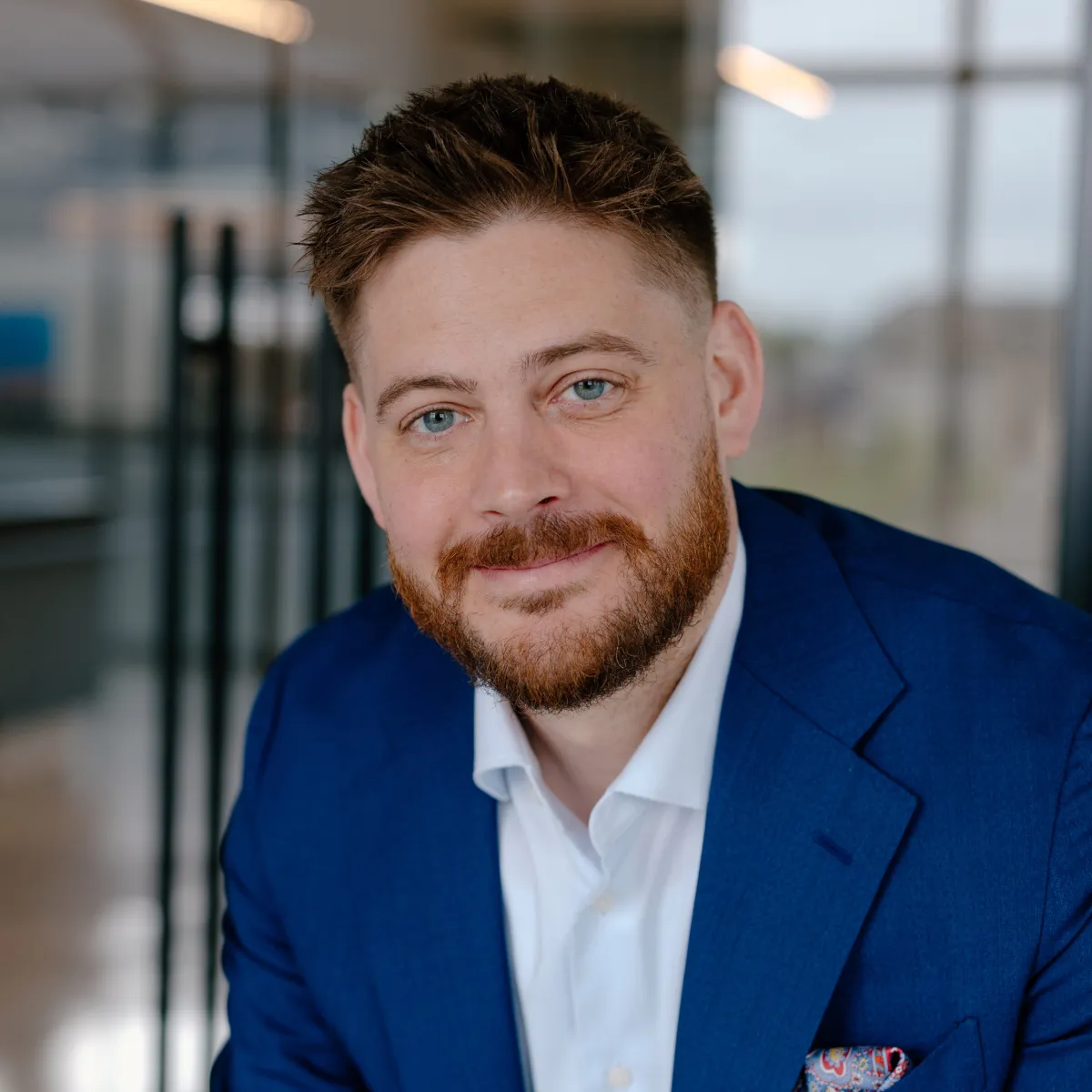 man with blue jacket