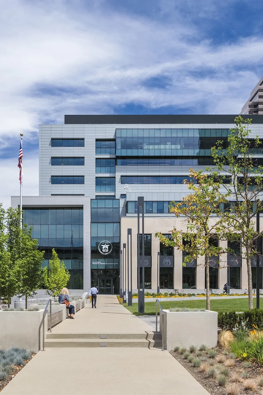 Exterior of the Michael B. Coleman Government Center at daytime