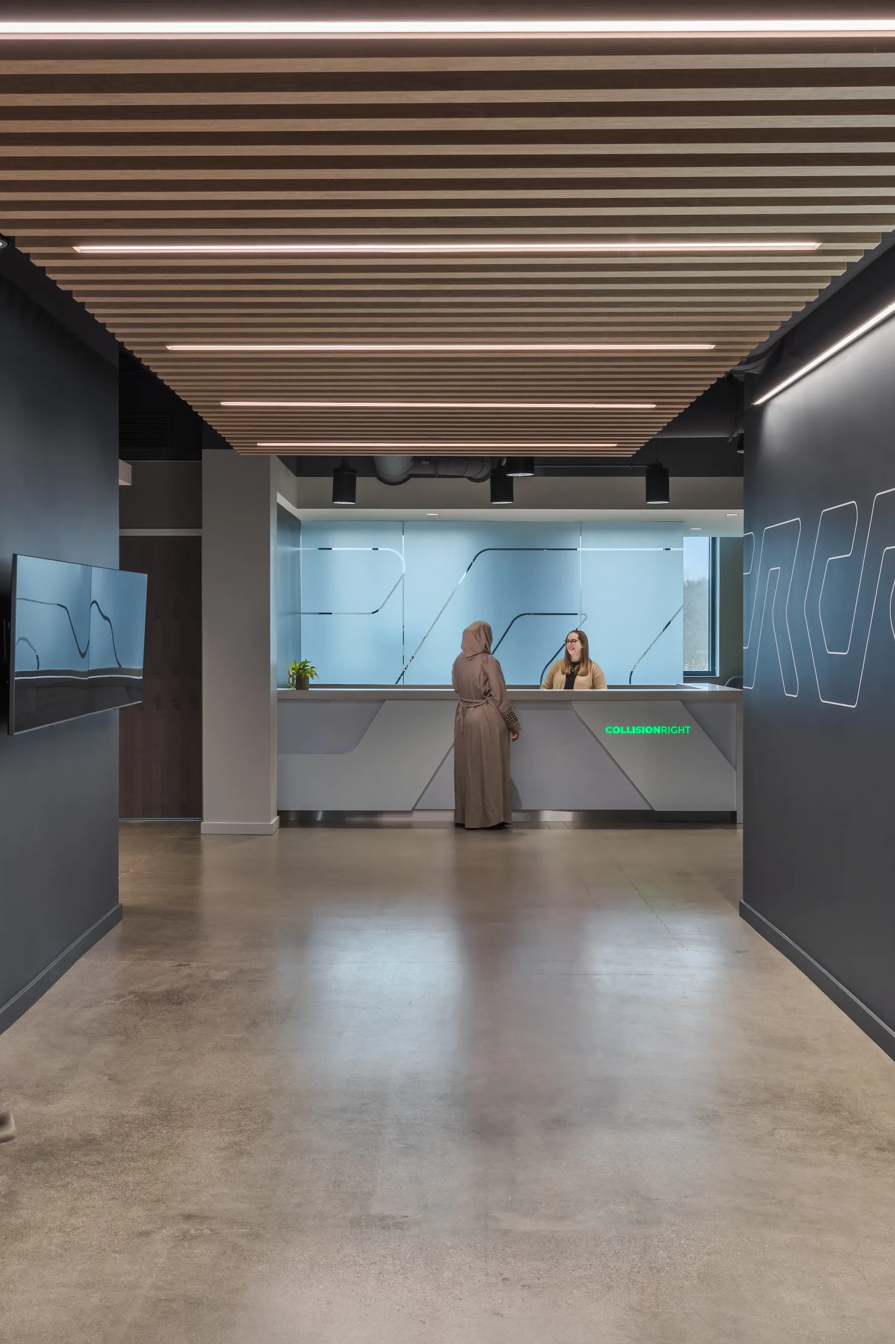 elevator lobby at CollisionRight office
