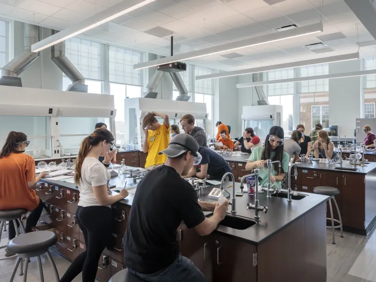 Students working in the Chemistry lab at Moseley Hall