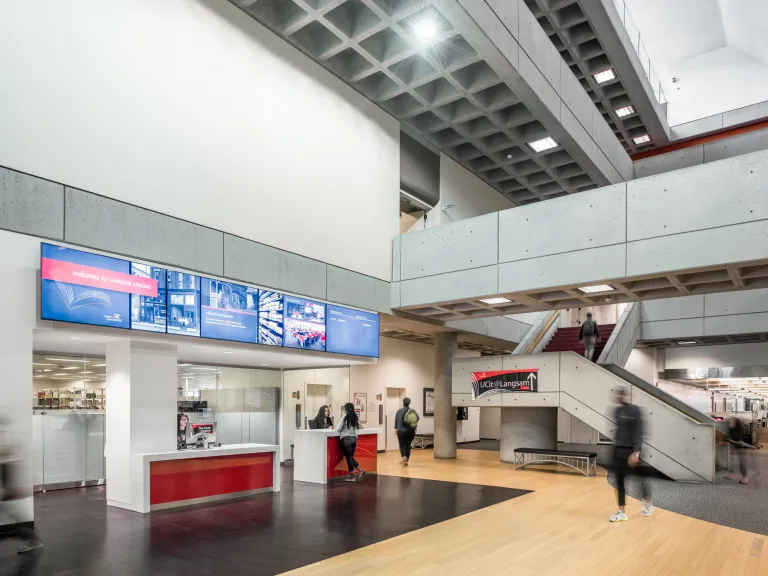 Main atrium area in Langsam Library at the University of Cincinnati.