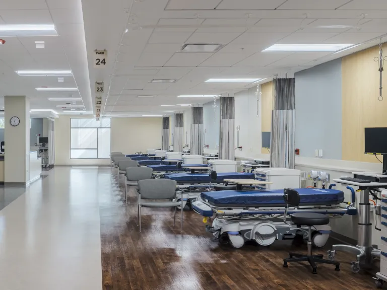 Norton hospital patient space with multiple gurneys