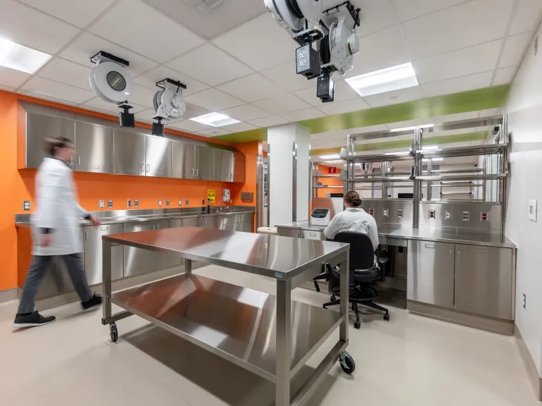 laboratory with stainless steel worktops