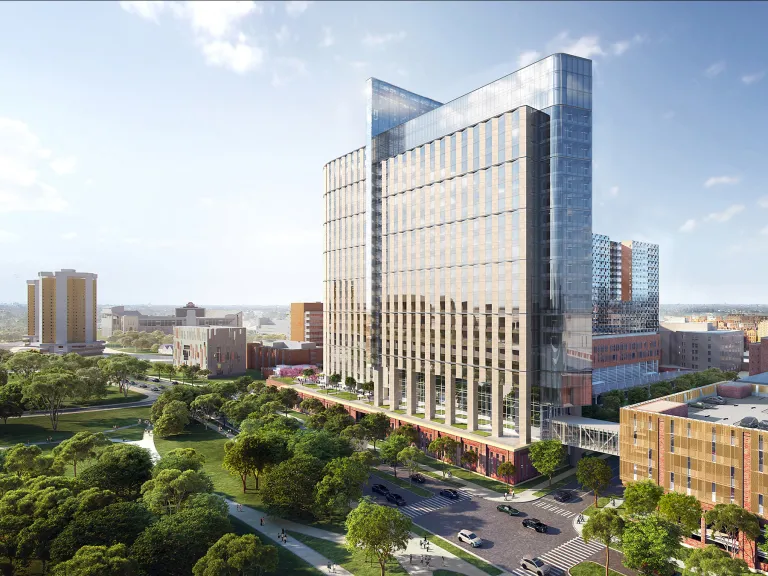 Exterior view of The Ohio State Wexner Medical Tower.