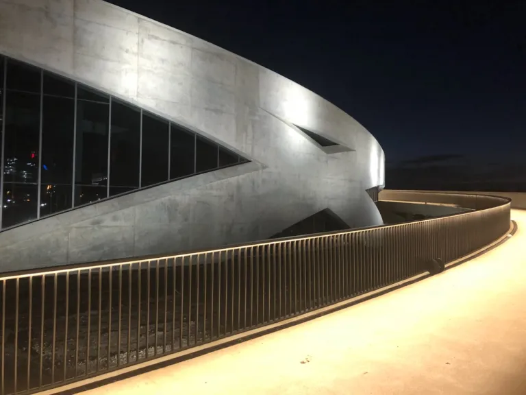 nighttime exterior view of Veterans Memorial