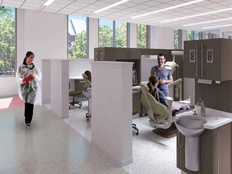 people walking through simulation classrooms rendering