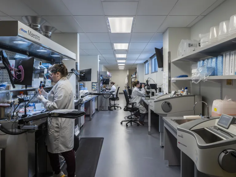 lab techs working in medical research laboratory