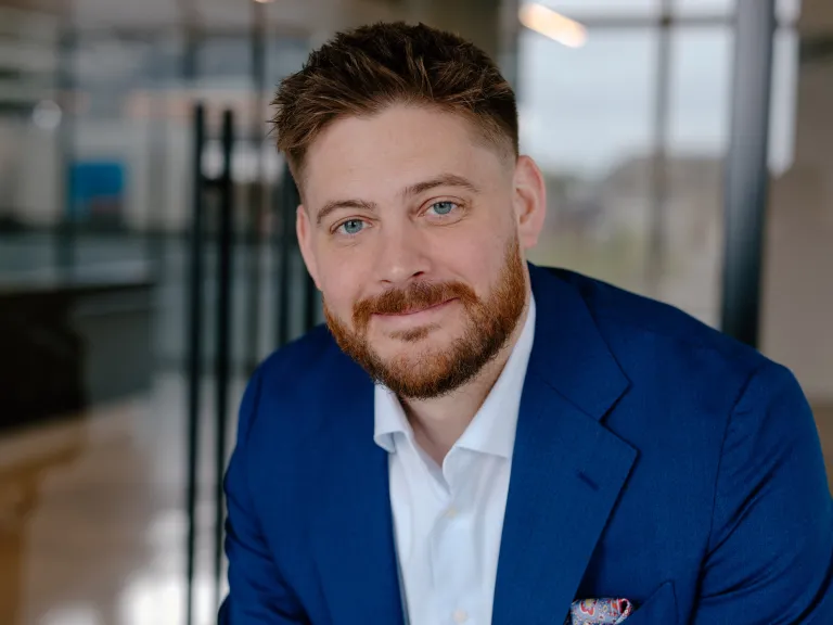 man with blue jacket